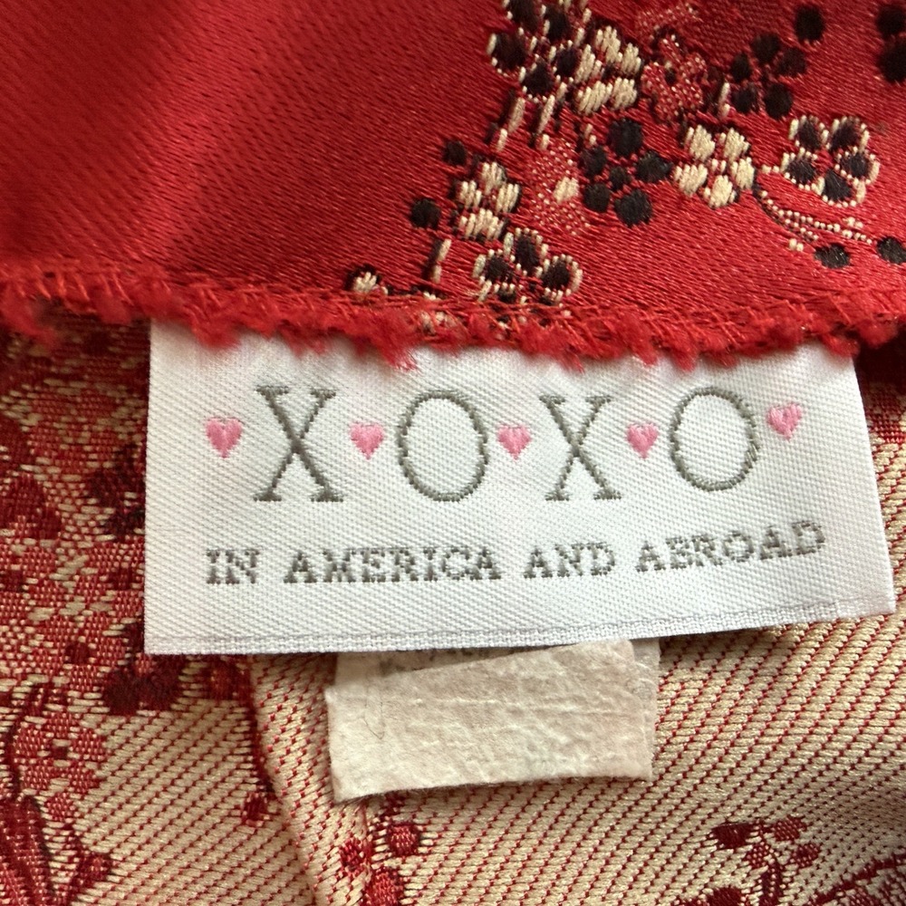 Vintage XOXO Mini Skirt Women 11/12 Red Satin 90s Jacquard Cherry Blossom Floral - Picture 3 of 6